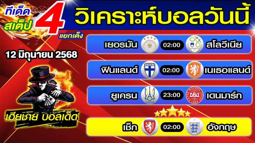 ทีเด็ดบอลเต็ง บอลสเต็ป วิเคราะห์บอลวันนี้ [ 12 มิ.ย. 68] เฮียชายบอลสเต็ป