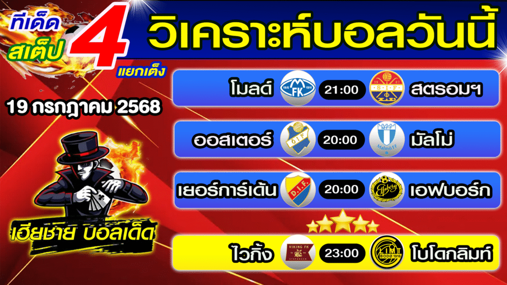 ทีเด็ดบอลสเต็ป วิเคราะห์บอลวันนี้ [ 19 ก.ค. 68 ] เฮียชายบอลสเต็ป